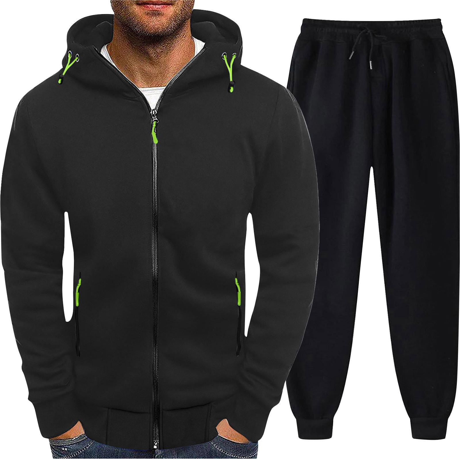 

Чоловіча одноколірна толстовка з довгими рукавами і довгими штанами, спортивний світшот із стоячим коміром і капюшоном + спортивні штани S чорний