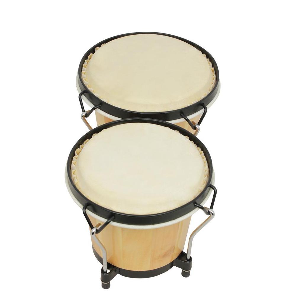 5.5-6 Inch Sheepskin Bongo Drum Set: Original Wood Color Hand Percussion Instrument
