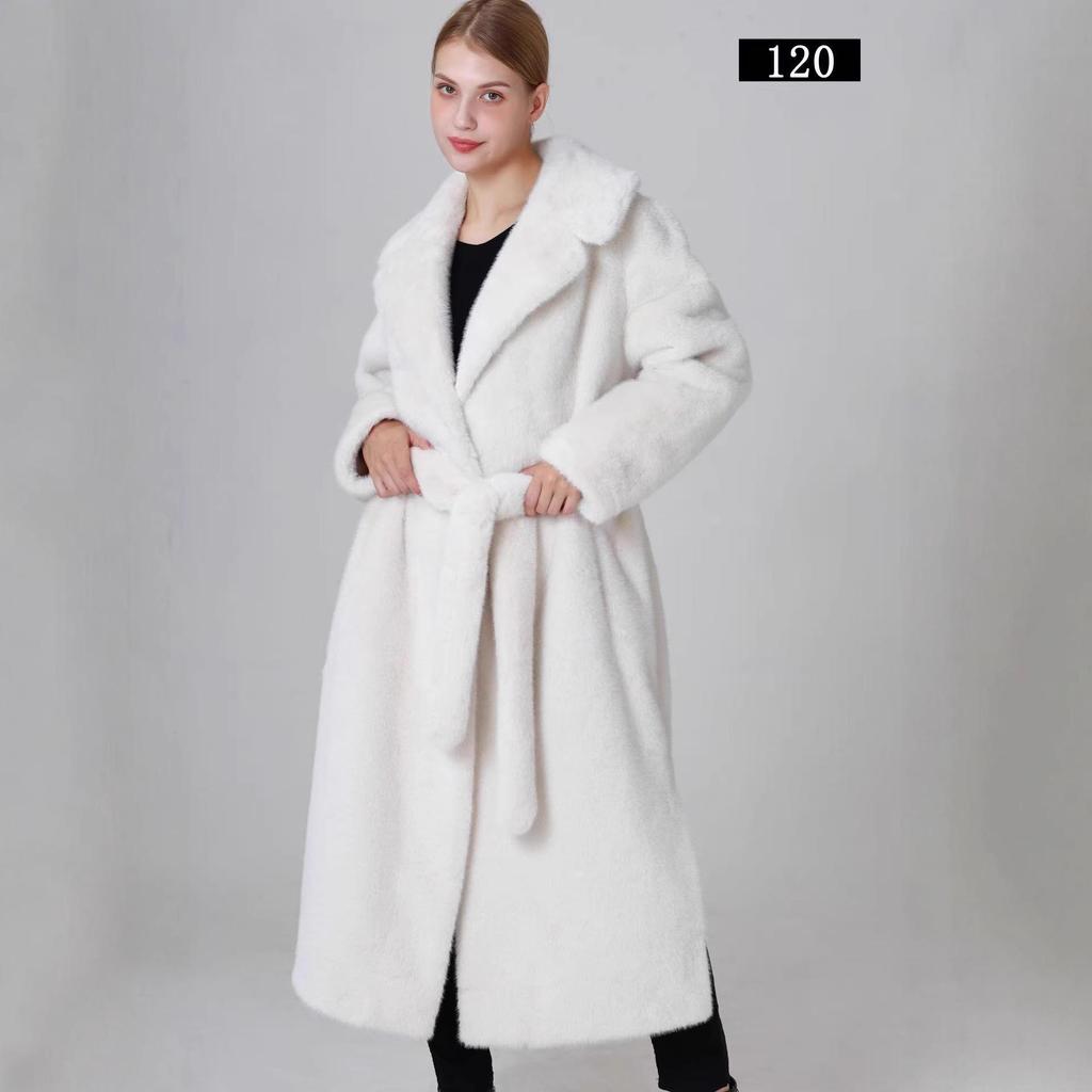 Europäische & Amerikanische Damenmode Kunstfell Winter Langmantel