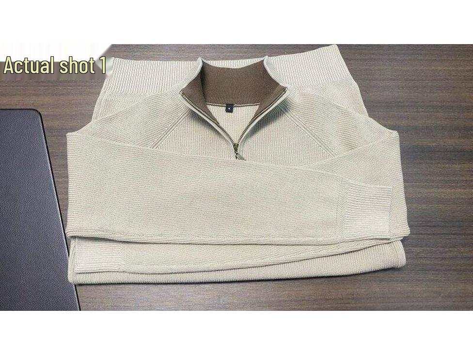 Men's Vertical Rib Knit Half-Zip Stand Collar Woolen Sweater