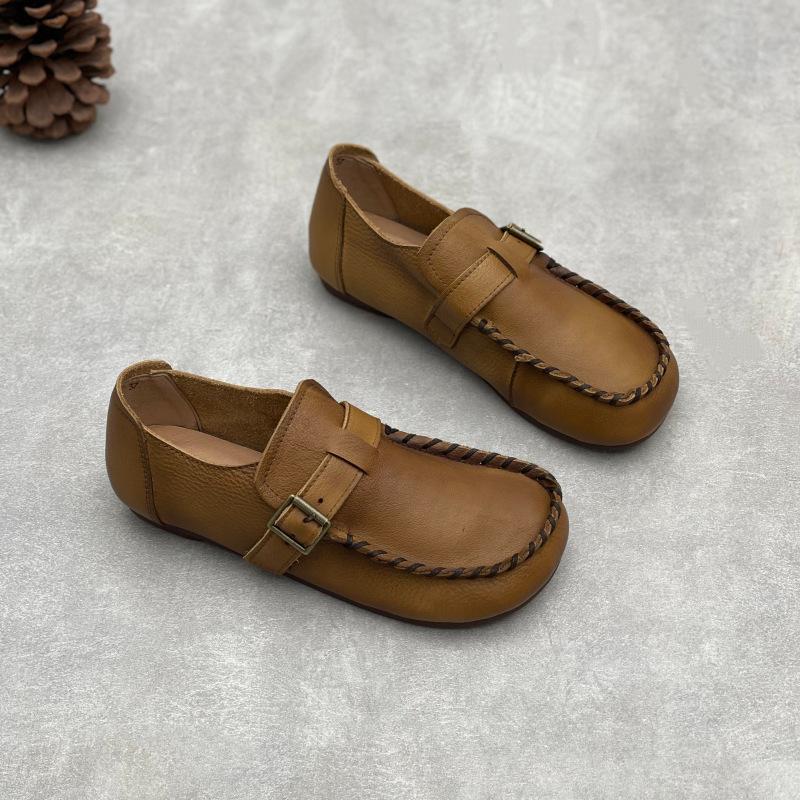 

Johnature Handmade Genuine Leather Loafers Round Toe Soft Sole Casual Women s Flat Shoes 39 хакі