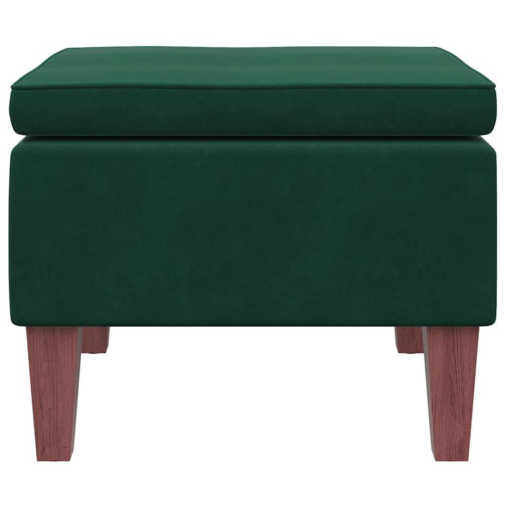 Footstool with Wooden Legs Dark Green Velvet