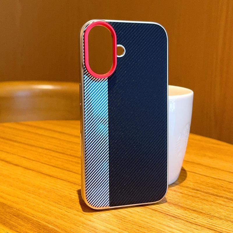 

For iPhone 16 Case Camera-Style Carbon Fiber Texture Leather+PC Phone Cover As Shown A