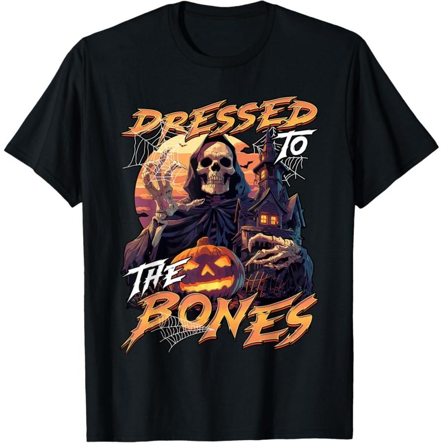 Skeleton and Pumpkin Halloween Costume Funny Spooky Skull T-Shirt XXXXXL чёрный