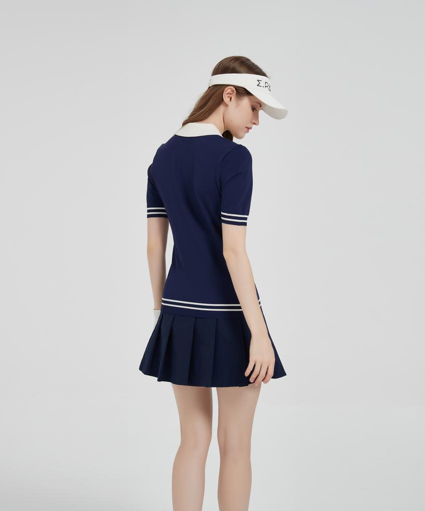 E.PARCA Blue Ponce Knit Short Sleeve Top