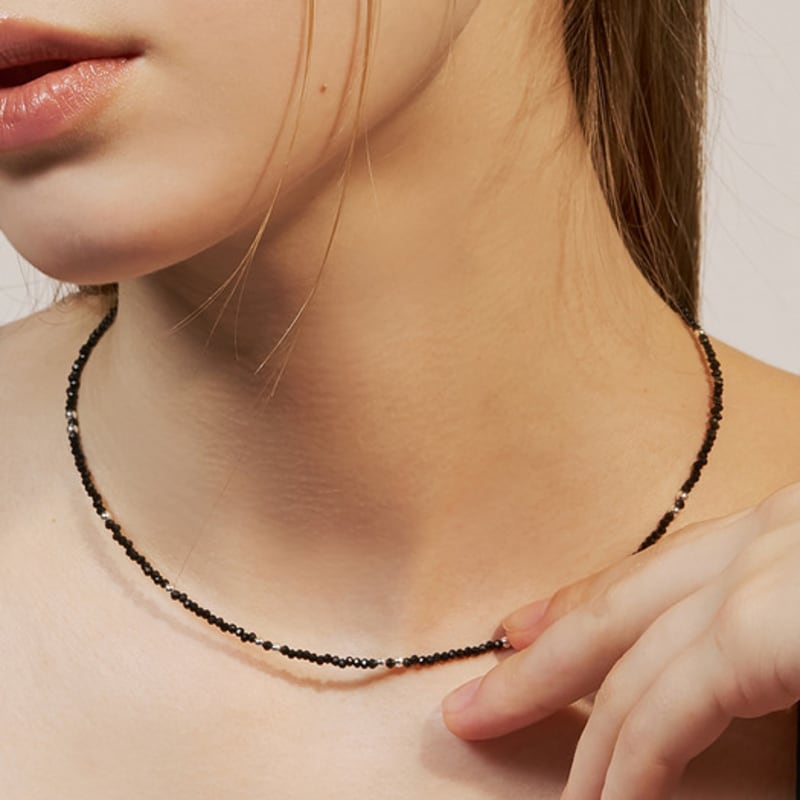 Hei Black Crystal Silver Ball Necklace