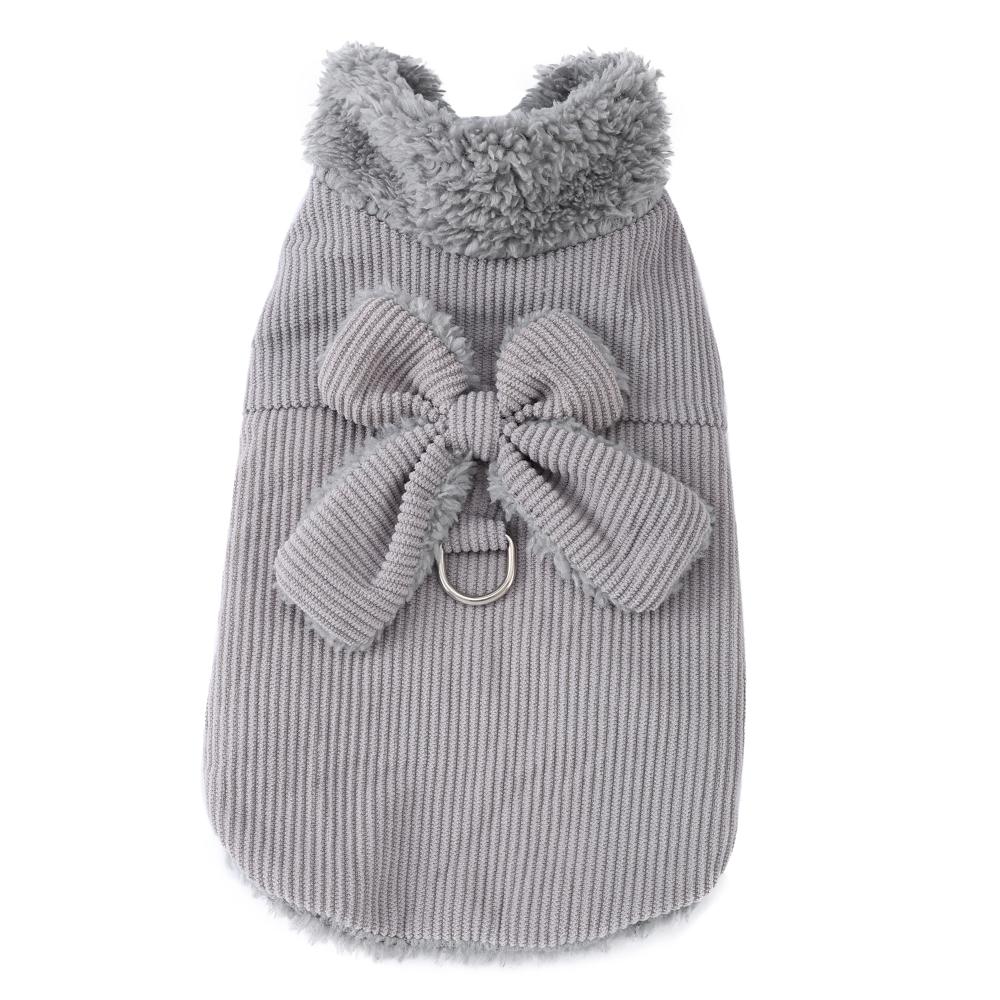 Winter Pet Clothes Cozy Thicken Fleece Solid Kitten Sweater For Small Cats Dogs Cute Bow Jacket Coat With D-Ring Sphynx Costume