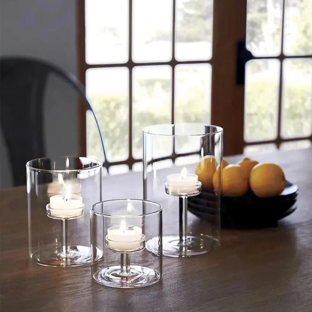 Glasseam Glas Teelichthalter Modern Zylinder Kerzenhalter für Tischdekoration Hochzeit Weihnachtsfeier Dekorationen