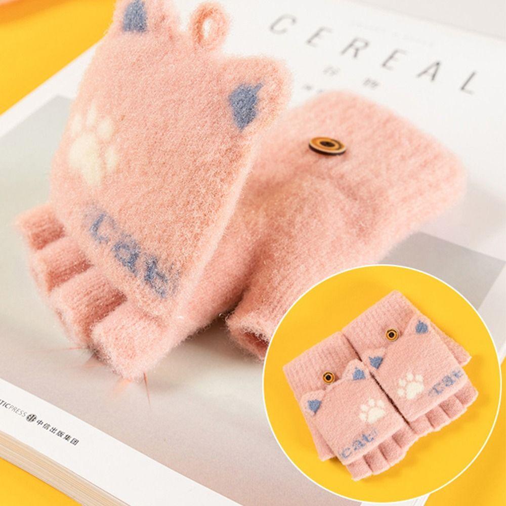 Cotton Windproof Kids Knitted Gloves Outdoor Gloves Autumn Winter Gloves Women Flip Gloves