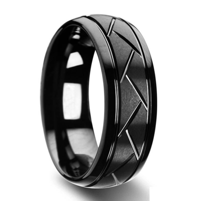 Modern 8mm Black Titanium steel Rings for Men Women Groove Multi-Faceted Stainless Steel Men Ring Wedding Band Jewelry