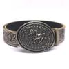 Floral Engraved PU Belt for Jeans Women Vintage Horse Pattern Buckle Waist Belt