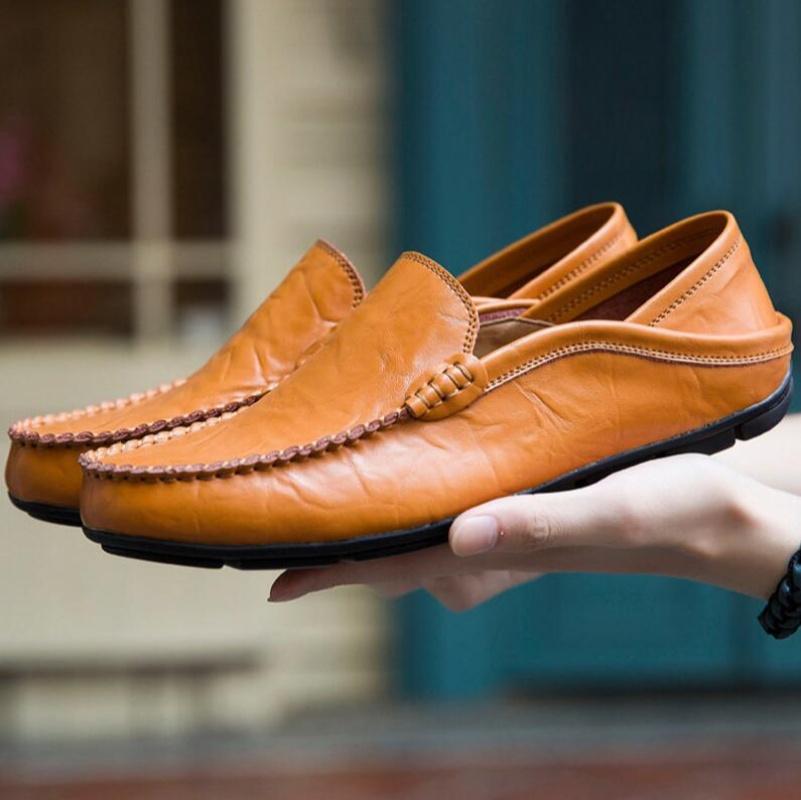 Men Shoes Casual Genuine Leather Mens Loafers Moccasins Designer Slip On Boat Shoes High Quality Chaussure Homme Plus Size 37-46