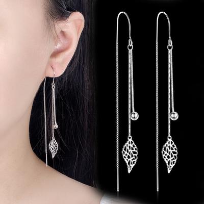 Personality Hollow Leaf Ear Hook Female Simple Temperament Long Fringed Earline Mori Personality Face Thin Ear Chain Earrings
