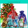 Adorable 5pcs Christmas Sacks Reusable Drawstring Gift Bags For Kids' Gifts