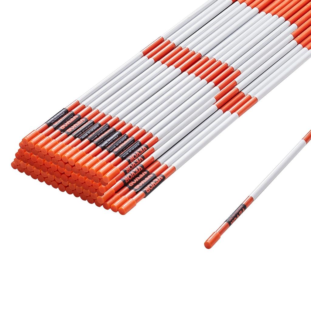 VEVOR Einfahrtsmarkierungen, 100 Stück, 122 cm, 0,79 cm Durchmesser, Orangefarbene Fiberglasstangen Schneepfähle mit Reflektierendem Band