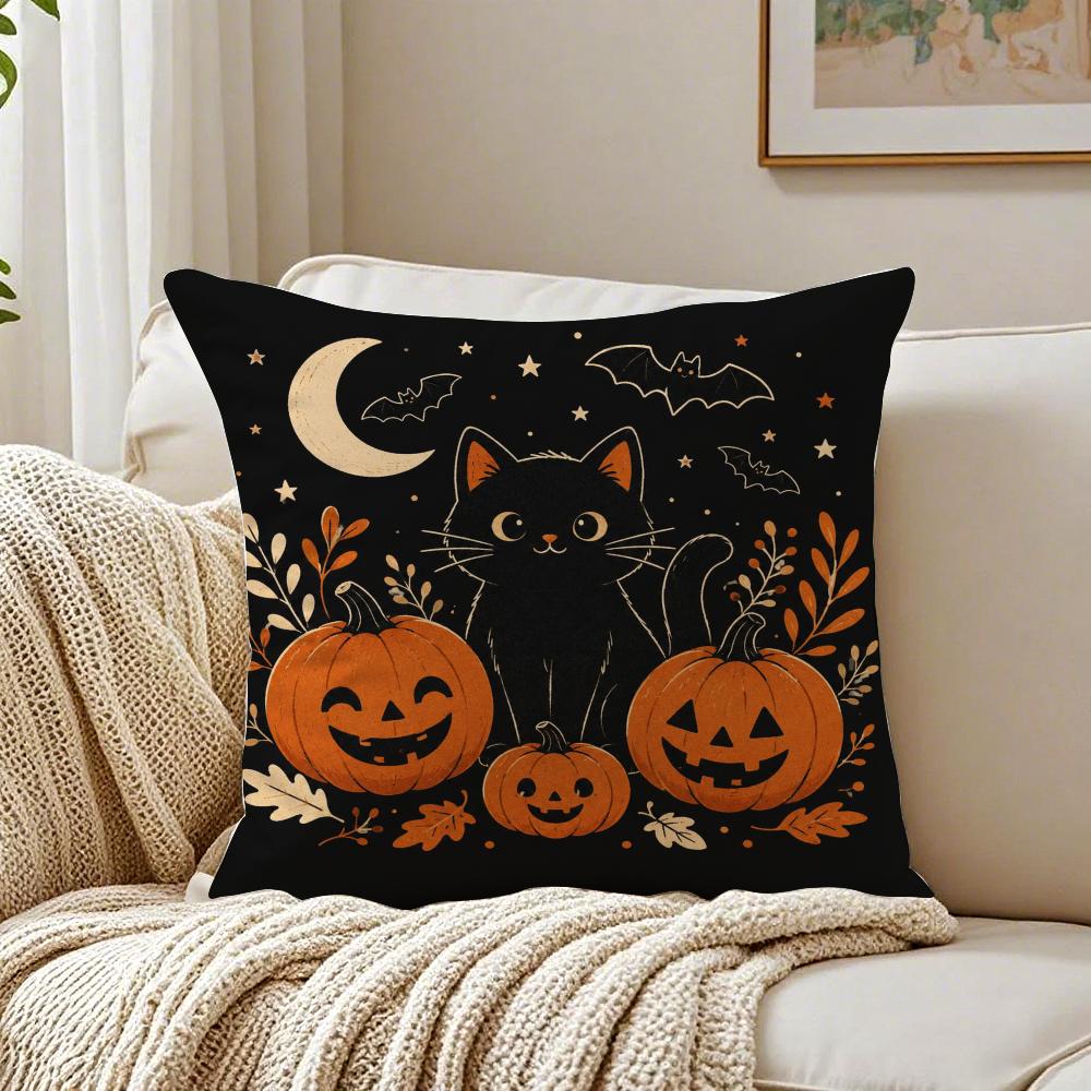 Halloween Pumpkin Pattern Cushion Cover Breathable Cushion Covers Machine Washable Wrinkle-Resistant Soft Durable