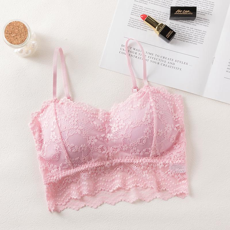 Women's Sexy French Lace Wrap Chest High Grade Comfortable Steel Ring Free Breathable Strap Tank Top with Bra for Women