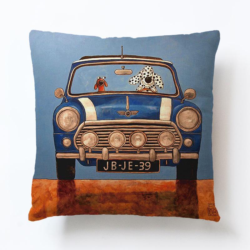 45x45cm Linen Pillow Decorative Linen Cushion Cover Cartoon Vintage Car Pillow Case