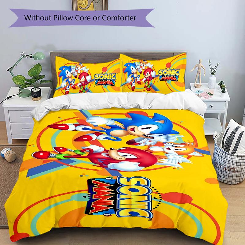 Sonic Dinos Adventure Printed 3pcs Bedding Set Soft Microfiber 1 Duvet Cover And 2 Pillowcases Home Bedroom Decor Xmas Gift Ek134