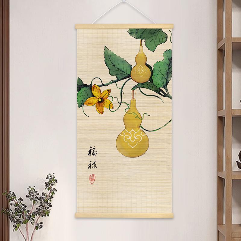 Chinese Style Bamboo Hanging Painting Curtain Roller Lotus Flower Study Zen Tea Background Room Decor 40x80cm/40x100cm