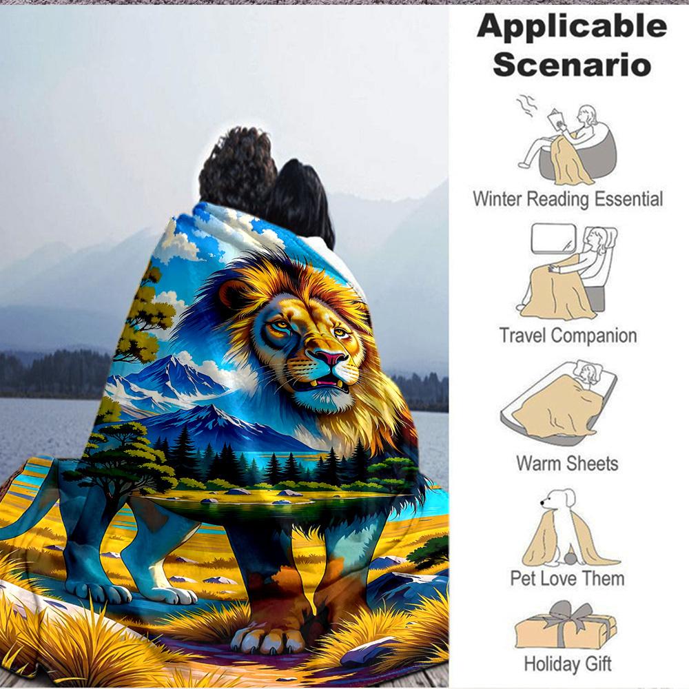 1pc Lion Safari Landscape Blanket Lightweight Blanket Throw Blanket For Sofa, Bed, Travel, Camping, Livingroom, Office, Couch, Chair yy251010016
