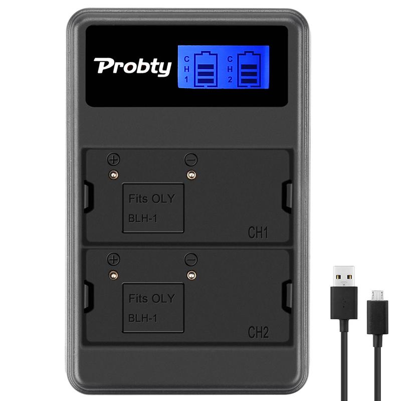Probty BLH-1 USB LCD Dual Charger for Olympus BLH-1 OM-D E-M1 Mark II,  OM-D E-M1 Mark III,  OM-D E-M1X, BCH-1,  HLD-9 camera