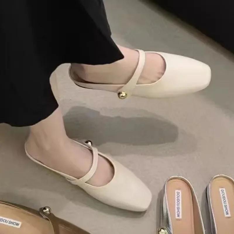 2025 High Quality Women's Shoes Spring Women's Slippers Square Toe Solid Low-heeled Work Dress Profession Office Slippers Women
