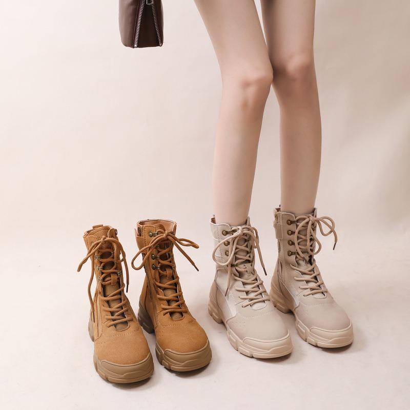 Brown canvas Martin boots women's summer spring and autumn new outdoor hiking shoes versatile desert boots platform short boots