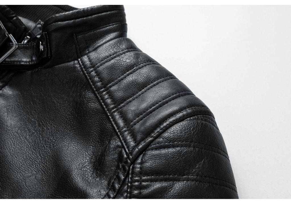 Men's Trendy Leather Stand Collar Motorcycle Jacket for Autumn and Winter