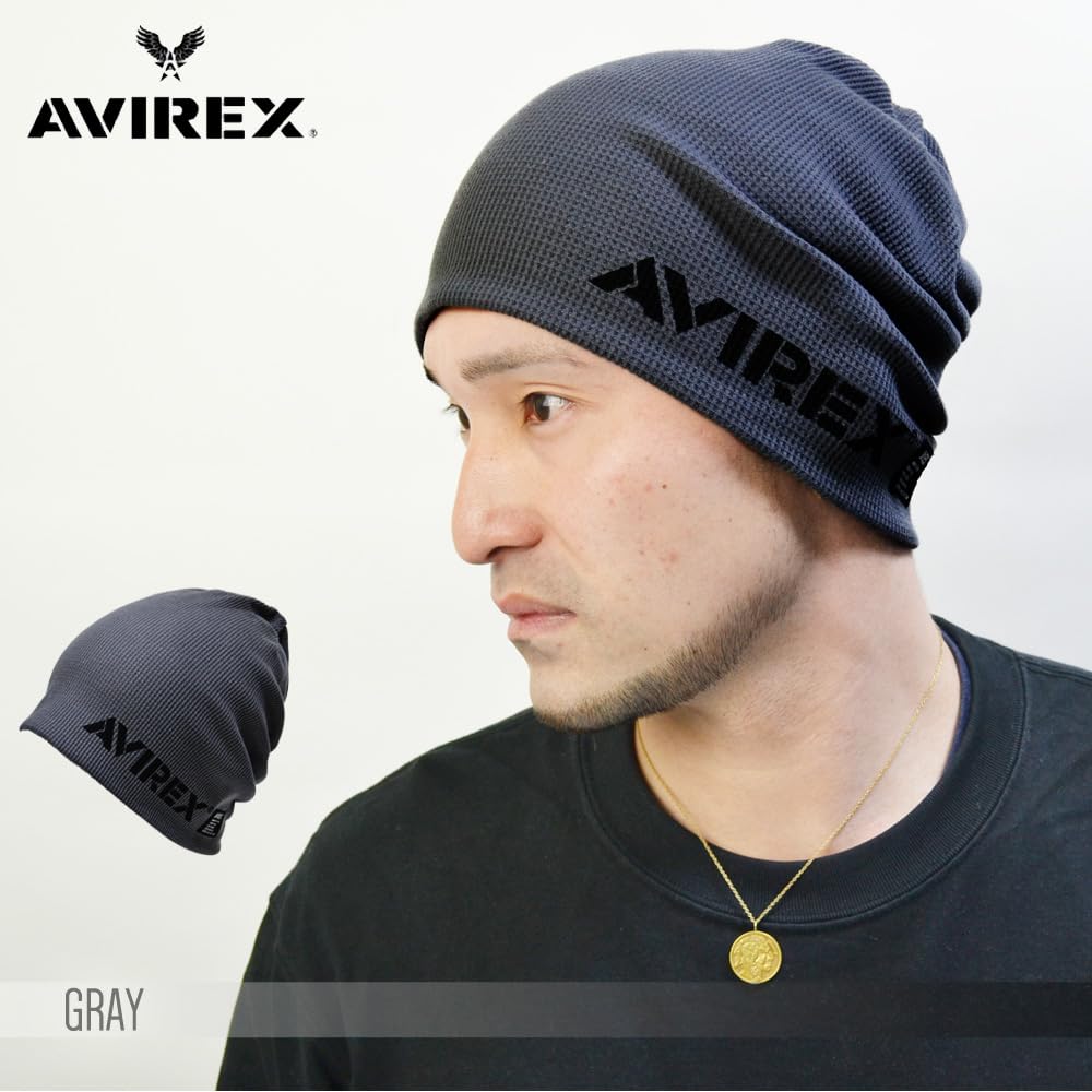 AVIREX Knit Cap Waffle Fabric Beanie, (Gray)