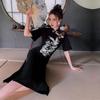 JK&JS Retro Chinese Style Short-Sleeve Cheongsam Dress