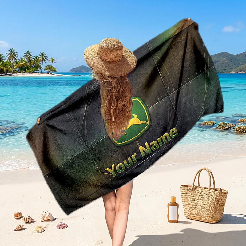 John Deere Aangepaste Naam Tekst Strandlaken, Zacht Absorberend Handdoek Strand Zwembad Reizen Persoonlijk Cadeau