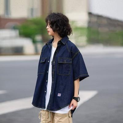 Japanese Retro Fashion Brand Summer Loose Denim Short Sleeved Shirt Artistic Youth Workwear Shirt Men'S And Women'S Layered Jacket