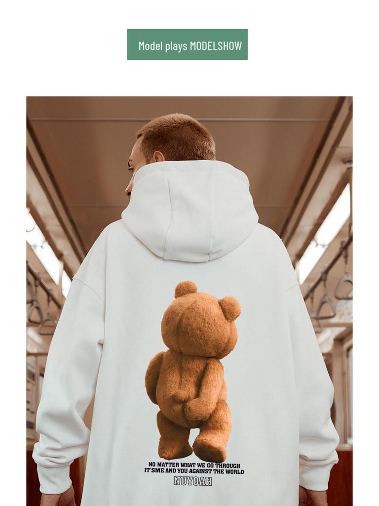 Sweat à capuche avec ours pour homme grande taille - Style américain tendance, Velours Coupe ample, Tailles jusqu'à 8XL
