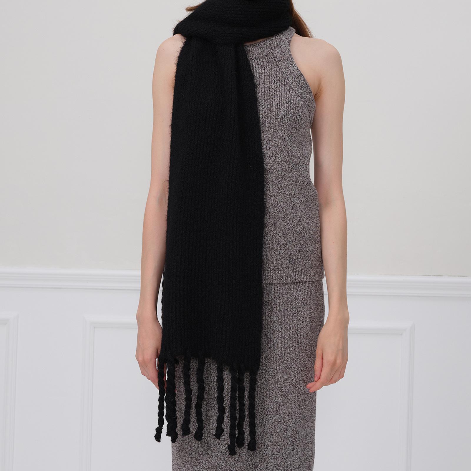 

Новый шерстяной шарф конфетного цвета женский зимний универсальный теплый шаль из искусственного кашемира студенческий парный шарф толстый чёрный