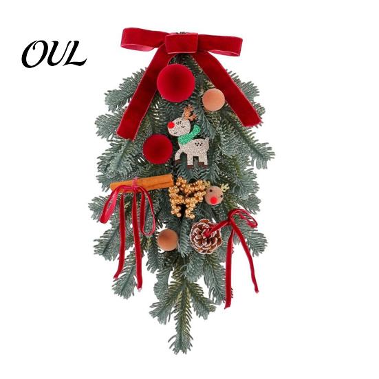 Handmade Wreath for Balcony Christmas Artificial Garland with Pinecones Cinnamon And Red Bows, Decorative Hanging Rustic Pinecone Pendants Winter