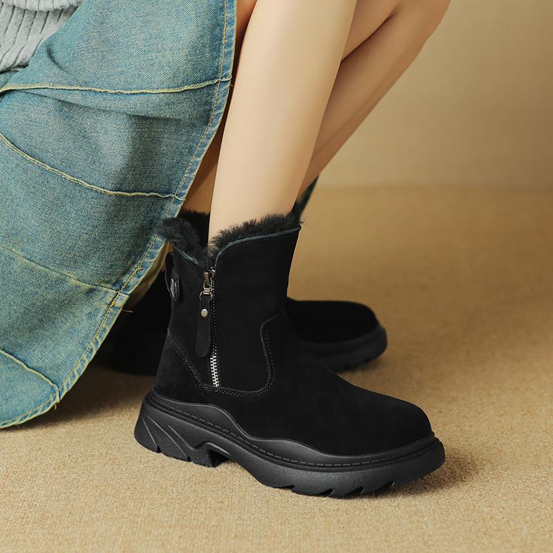 Модные Теплые 2025 Новые Зимние Ботинки Натуральная Кожа Коровья Замша Толстый Высокий — фото 7