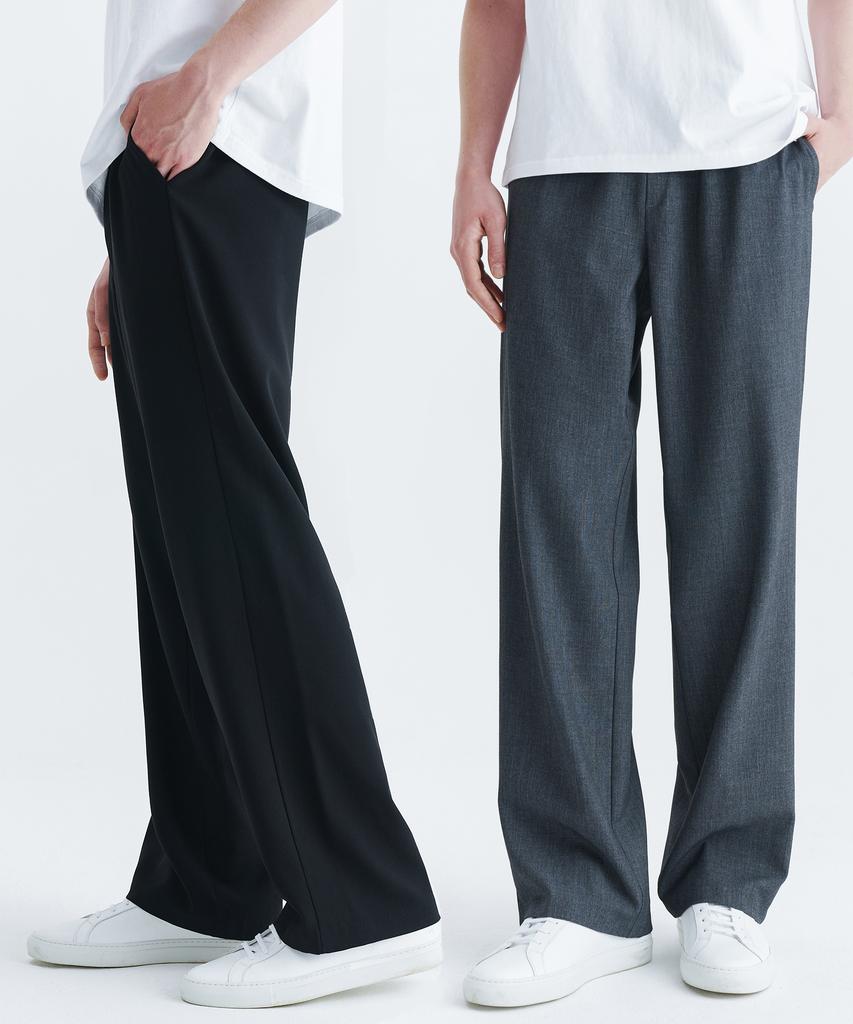 WHOLOVESART (Fleece-Lined) Unisex Semi-Wide Elastic Waist Slacks Winter 2-Pack (Type C)