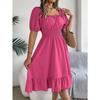 Summer Short Sleeve Square Collar Women Dress New Fashion Elegant Loose Casual Casual A-line Party Dresses Pleated Female Office Ruffled Clothing