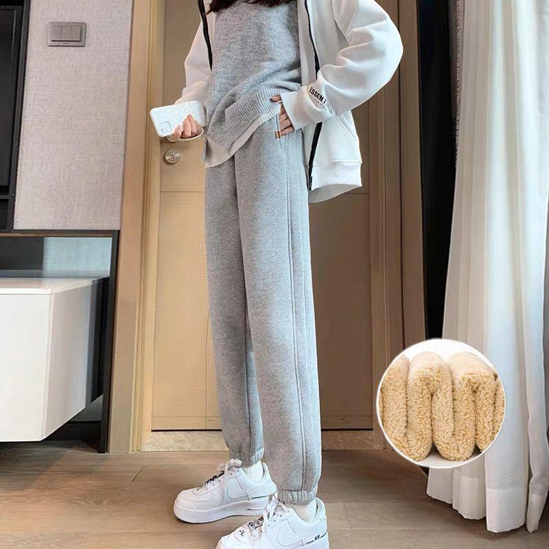 

Осенне-зимние женские спортивные штаны из овечьей шерсти, свободные, плюшевые, утолщенные, теплые и гигиеничные женские штаны XS