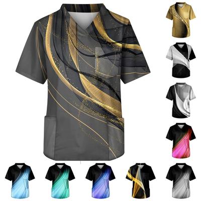 Men's Short Sleeve V Neck  Print Chest Pocket Carer Top