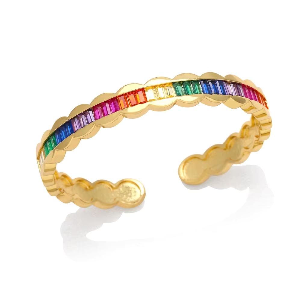 Open Vintage Cute Colorful Cubic Zirconia Copper Gold Plated Anti Tarnish Fashion Jewelry Bracelets & Bangles Link for Women