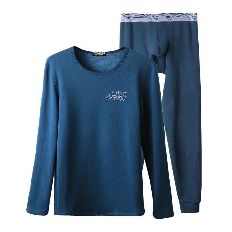 Men's Thickened Round Neck Thermal Underwear Set - Cotton Sweater & Pants for Autumn