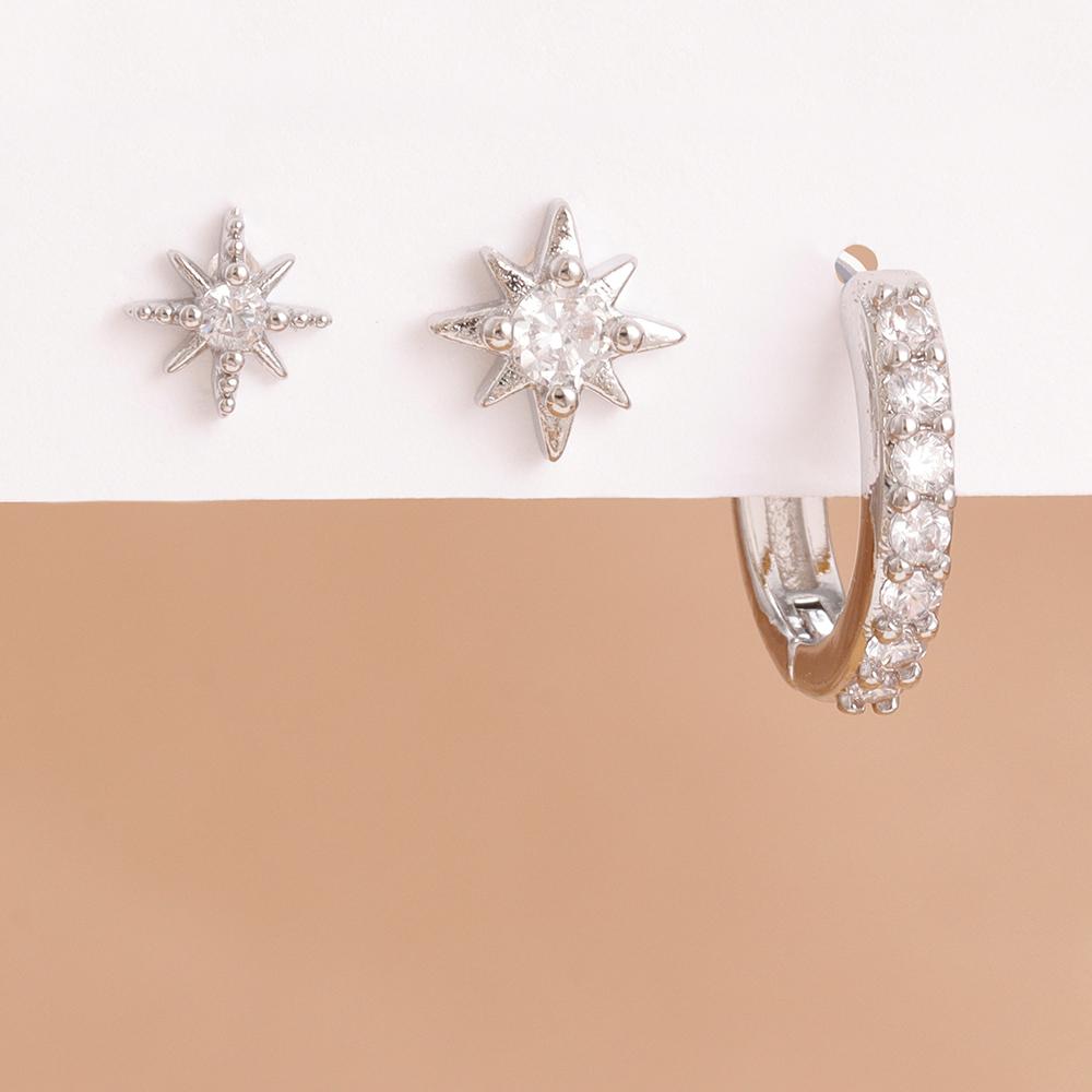 3PCS Stainless Steel Twinkle Star Ear Piercing Ear Stud Round Earrings For Women Zircon Tragus Helix Cartilage Piercing Jewelry