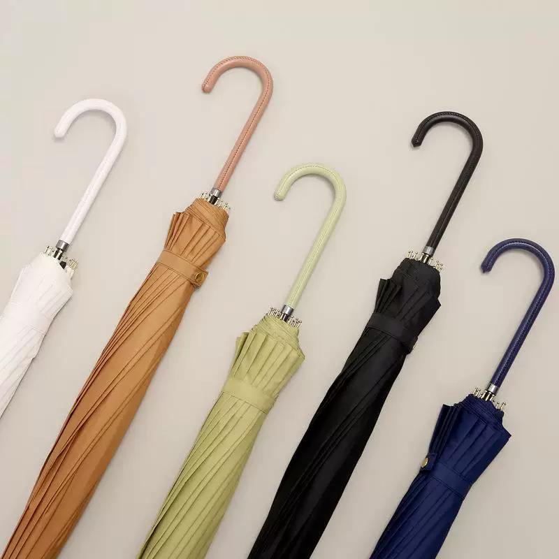 Kreativer Minimalistischer Langstielschirm, Einfarbige, Japanischer Stil, Frisch und Schlicht, Ledergriff, Gerader Schirm, Vintage Damen