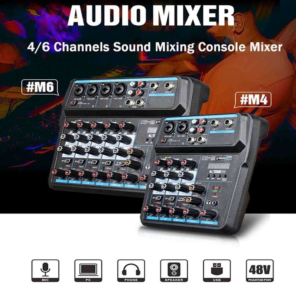 50W 48V 4/6 Channels Audio Mixer Sound Mixing Console bluetooth USB Record Computer Playback Phantom Power Delay Repaeat Effect