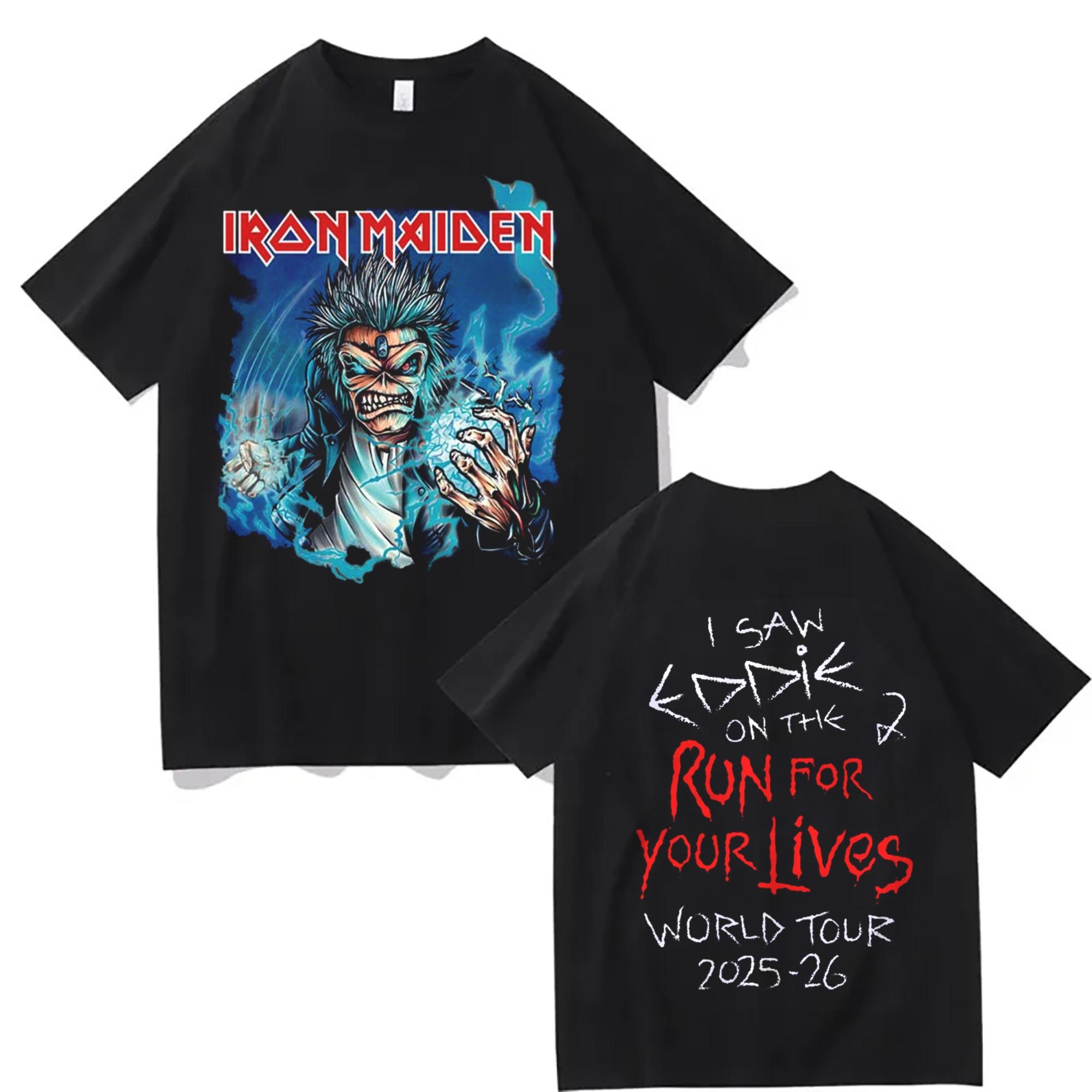 GUOYAN TOP Heren T-shirts Iron Maiden Run for Your Lives Wereldtournee 2025 Arnhem Nederland Nederlands Exclusieve Merchandise Tee In Gelredome T-Shirt L