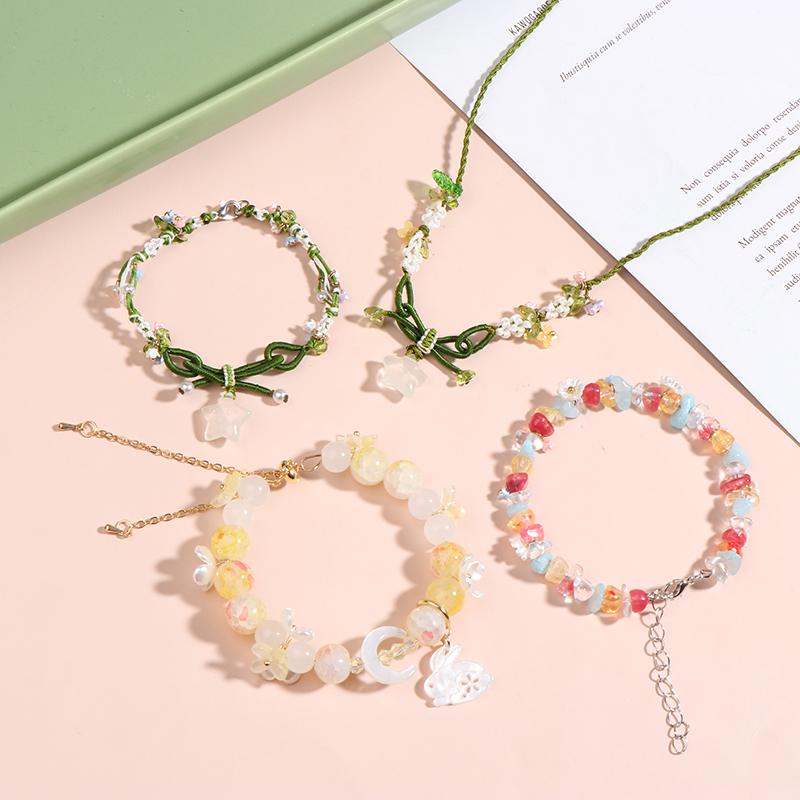 Mini Colorful Flower Necklace Bracelet Charm Beaded Jewelry For Women Spring Gifts