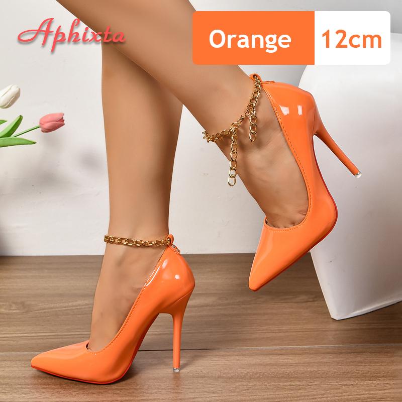 Fashion Aphixta Fashion Gold Metal Chain High 12cm/10cm Stiletto Heels Pumps Women Shoes Pointed Toe Party Pumps Super Big Size 48 49 50