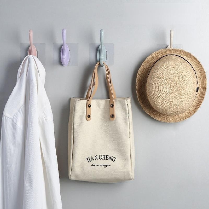 2/4pcs Nail-Free Self-Adhesive Wall Hooks Double Hook Hangers for Coats Wall-Mounted Bathroom Accessories and Clothes Storage